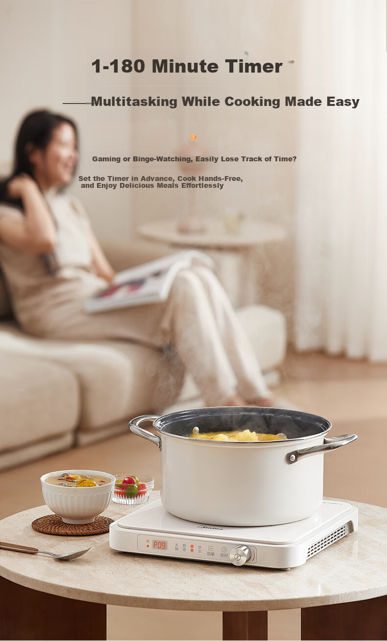Midea Household Induction Cooker, Ceramic Cooktop, Battery Stove, 2200W High Power, Intense Heat, New Electromagnetic Stove with Integrated Microcrystalline Panel, Stir-Fry Cooking, Timer, Hot Pot Cooker MC-HGE22BF09 12