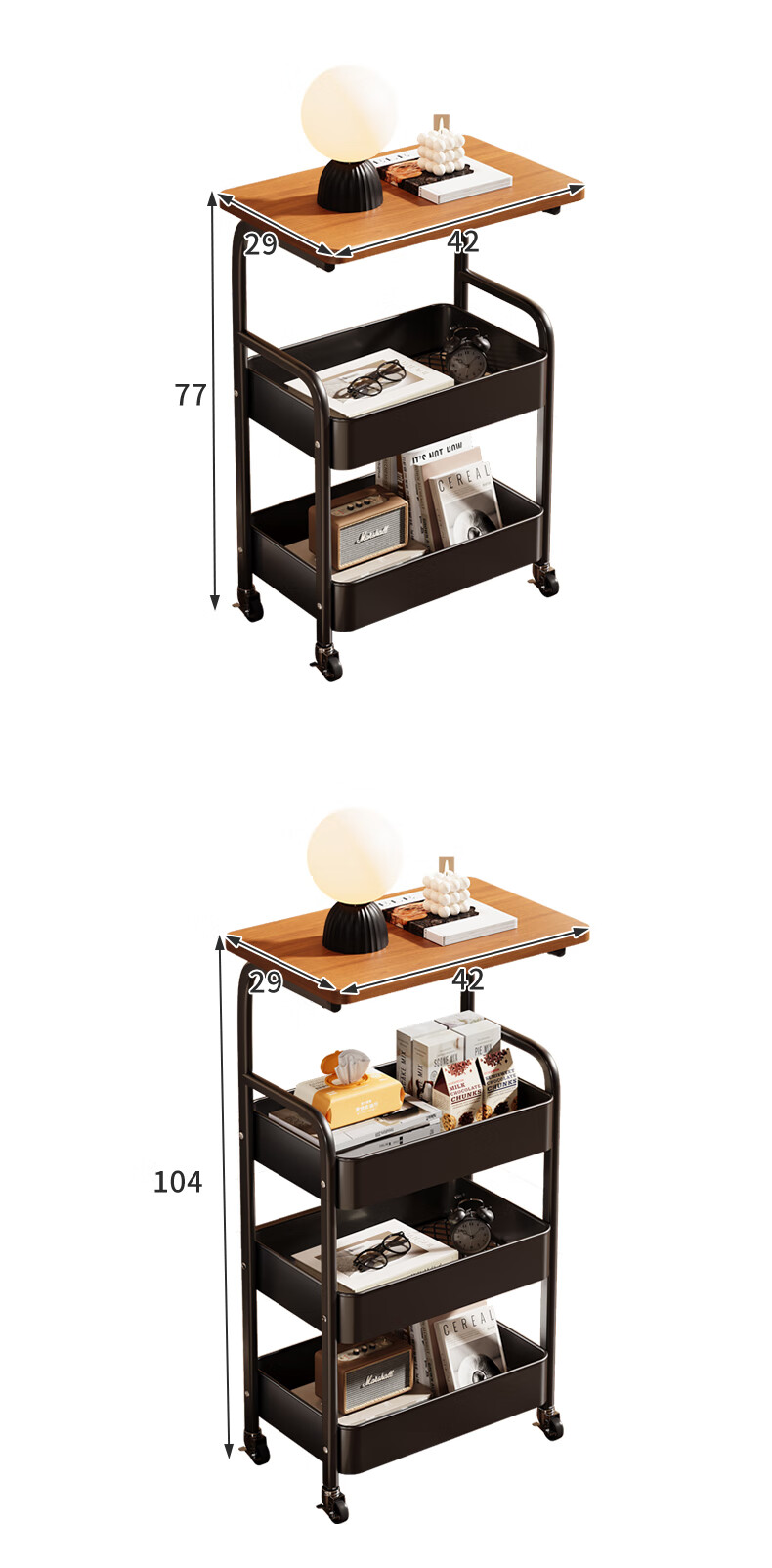 Shanshan Wooden Storage Rack Floor Small Trolley Living Room Snack Rack Kitchen Storage Rack Mobile Multi-layer Storage Rack Small Side Table 5
