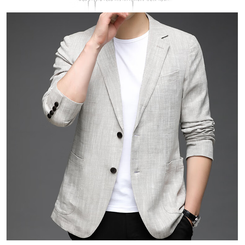 Pierre Cardin Men's Casual Solid Color Linen Blend Blazer Spring Autumn Business Jacket 17