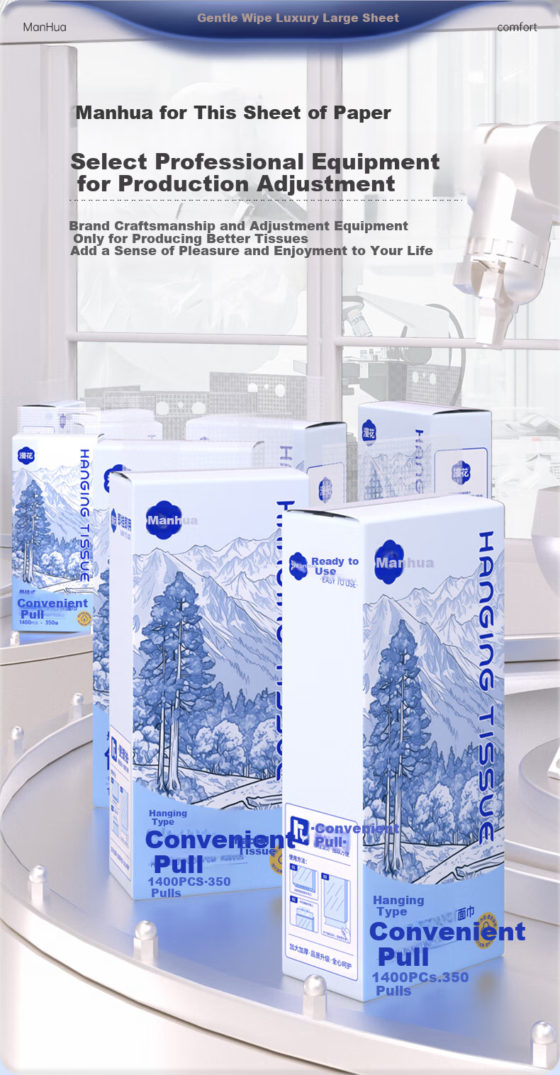 Manhua Hanging Portable Facial Tissues, 4-Ply, 350 Sheets*4 Packs, Wholesale Box, Napkins, Toilet Paper, Hand Towels, Sanitary Paper 6