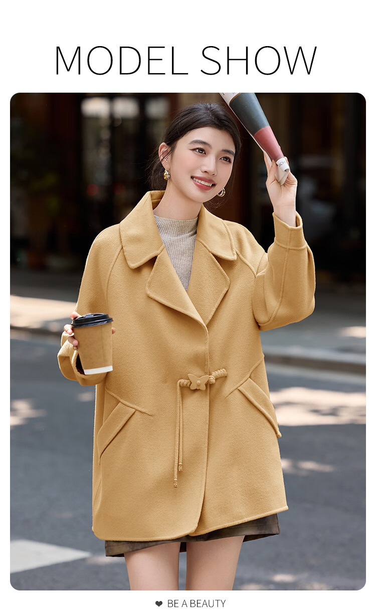 Bailu Elegant 100% Wool Coat 2025 Winter New Suit Collar Simple Mid-Length Double-Faced Woolen Women Black S 3