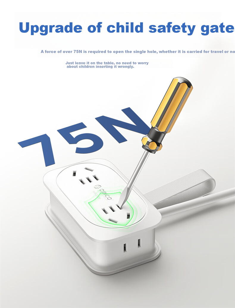 ORICO Power Strip, Travel Adapter, Multi-Functional Mini Power Board, for Business Trips And Home Use, with Storage, Total Length 1.36 Meters 9
