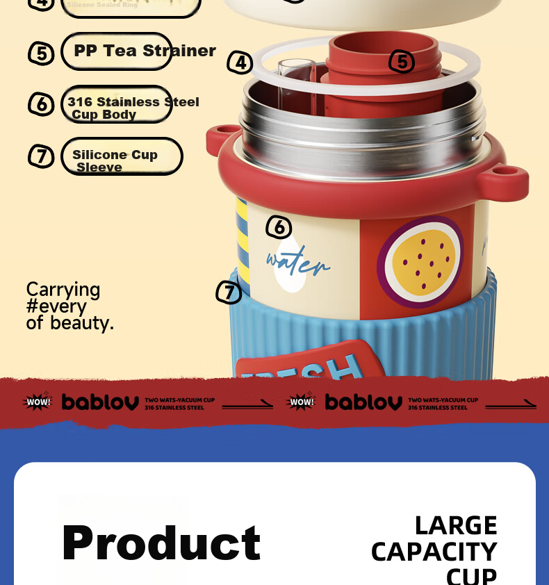 BABLOV Children's Insulated Cup, Stylish Large Capacity Water Bottle for Women, Stainless Steel Straw Cup, Birthday Gift 14