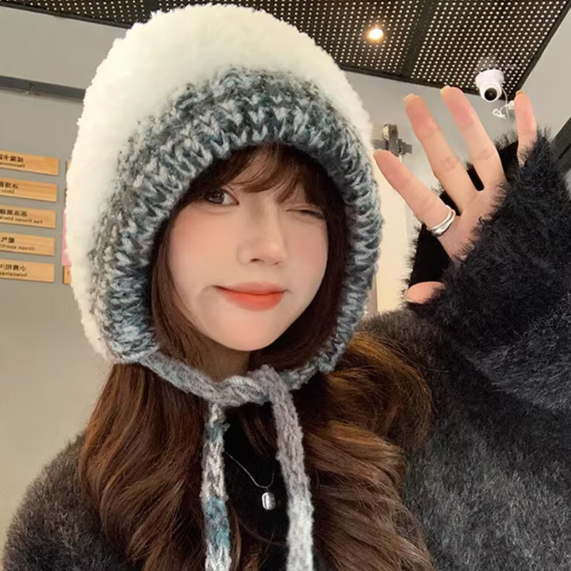 XUEXIMAN Women's Winter Split Fashion Cute Knitted Hat High-End Face-Slimming Warm Cold-Resistant Woolen Hat Versatile