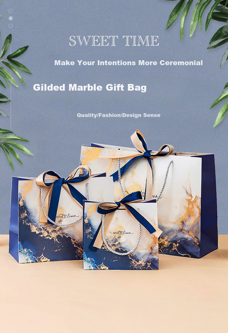 Ouliwen High-Quality Exquisite Gift Bags, Blue Floral Pattern, 25x20x10cm, Pack of 5, Ideal for Gifting, Ribbon, Favor Bags, Small Paper Bags 1