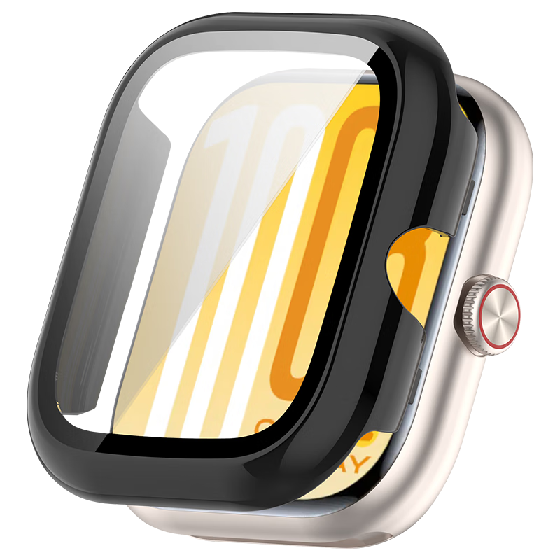 KMaxAI Tempered Glass Screen Protector + Hard Case Full Coverage Case for vivo WATCH GT 2 iQOO Watch GT 2 Protective Anti-Scratch Shell Black