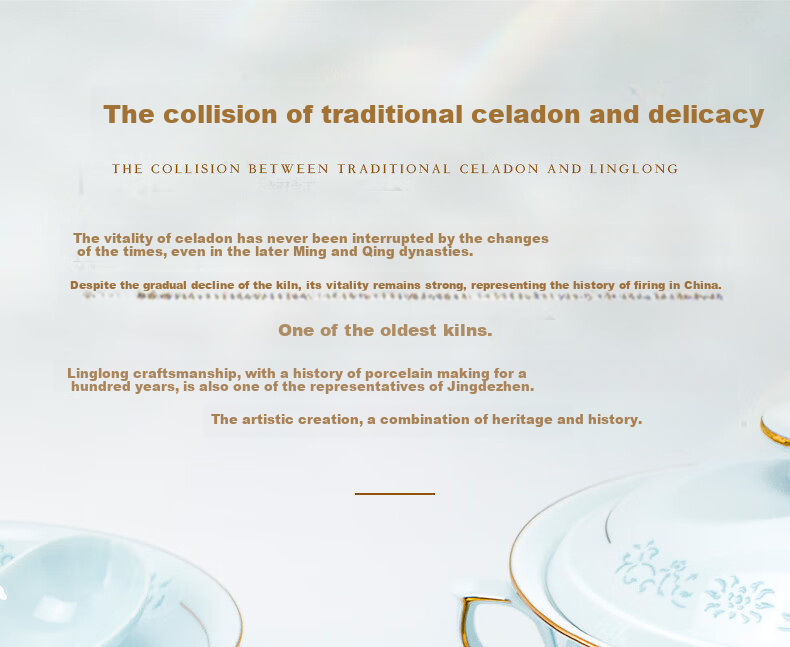 Guanpo New Gold-Rimmed Jingdezhen Underglaze Celadon Porcelain Delicate Bowl And Plate Set, Bone China Tableware Set for Home Use, Gift-Giving 3