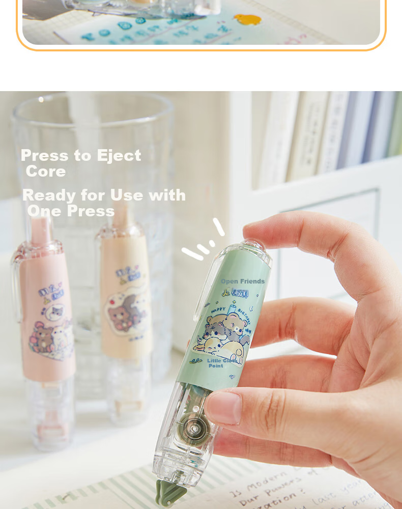 Sannianerban 4-Pack Retractable Dot Glue, Children's High-Quality Large-Capacity Double-Sided Adhesive Pen with Replaceable Refills, Traceless Glue, Round Dot Glue, Solid Glue, Patterned in 4 Colors 4