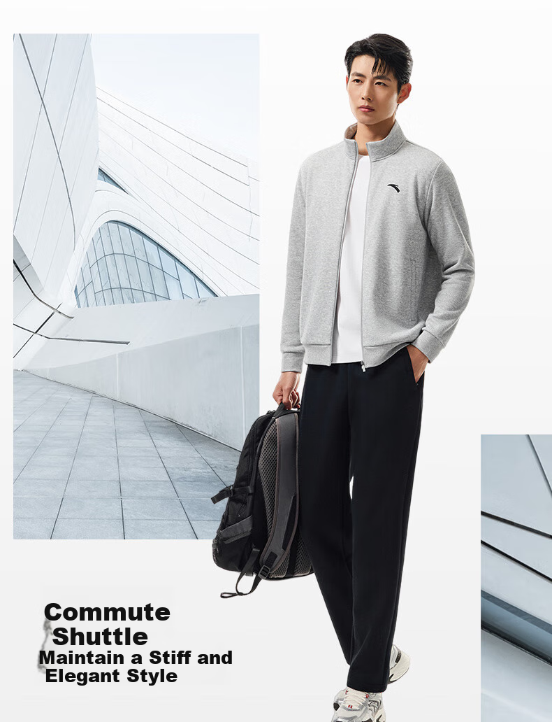 ANTA Fleece-Lined Sports Jacket for Men, Autumn And Winter Knitted Cardigan, Stand-Up Collar Casual Business Jacket, Long-Sleeve Running Training Top 8