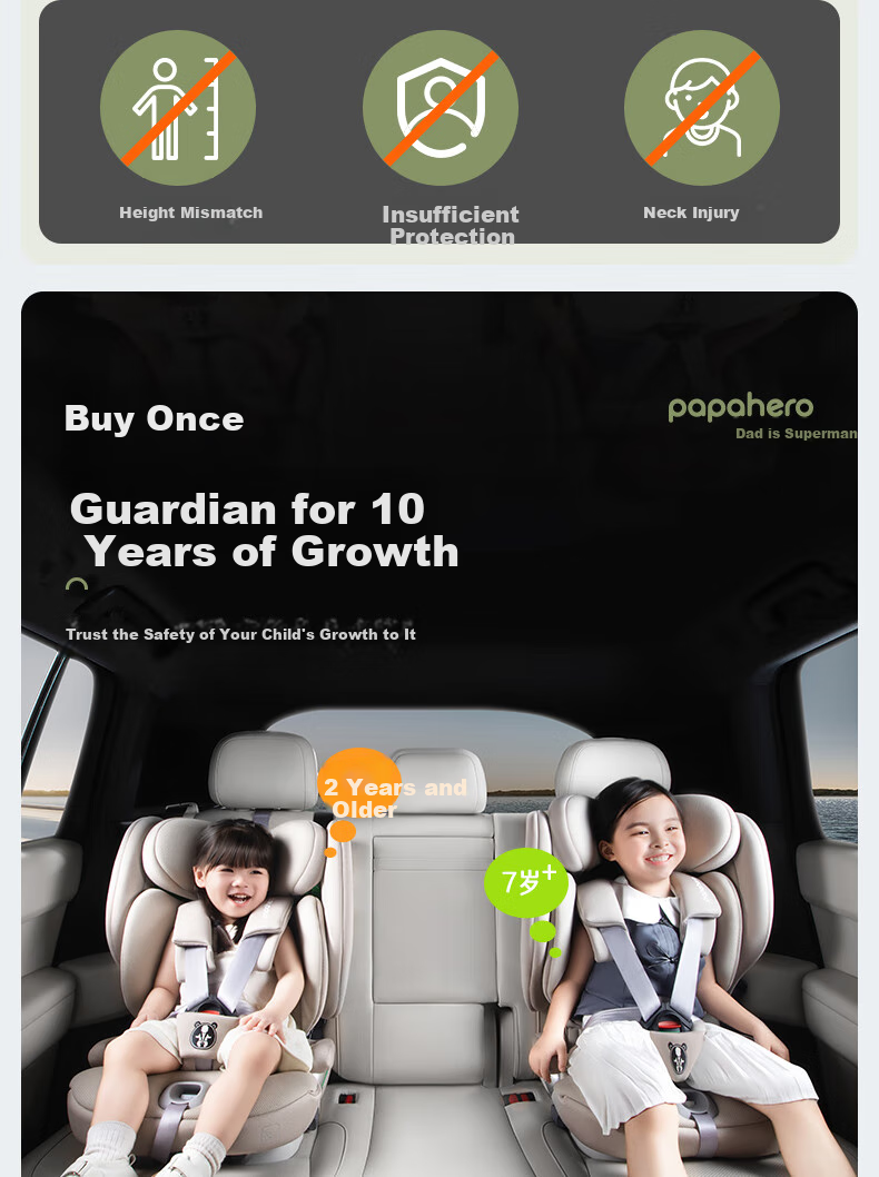 Babachaorenpapahero Child Safety Seat for Ages 1-12, Foldable Height-Increasing Pad, Portable Car Seat, New National Standard 4
