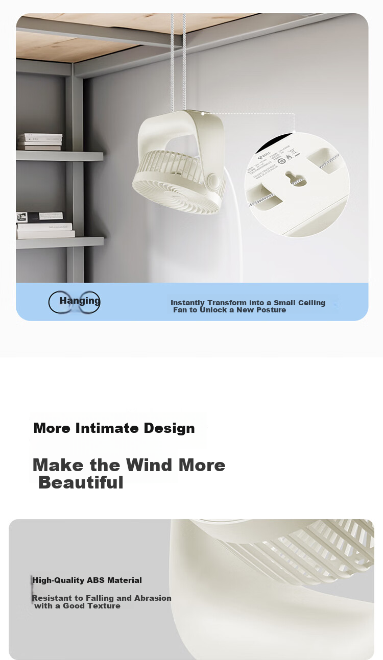 BULL USB Desktop Fan Mini Quiet Small Electric Fan for Home Bedroom Student Dormitory Office Desk Fan Stand Or Wall-Mounted Multi-Purpose - Plug-In Model Miyun White 6
