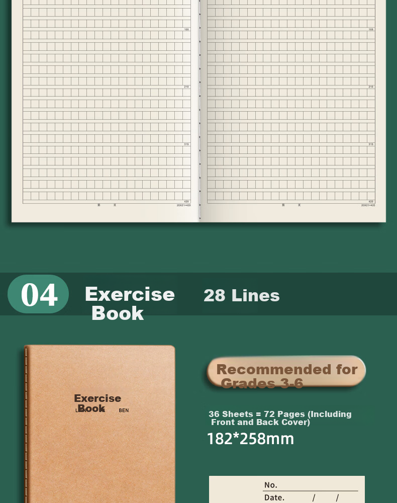 Xinshida 16K Math Notebook Homework Book for Grades 3-6, Math Practice Book, Elementary And Middle School Student Error Correction Book, Kraft Paper Arithmetic B5 Large Notebook, 5 Books Totaling 360 Pages 11
