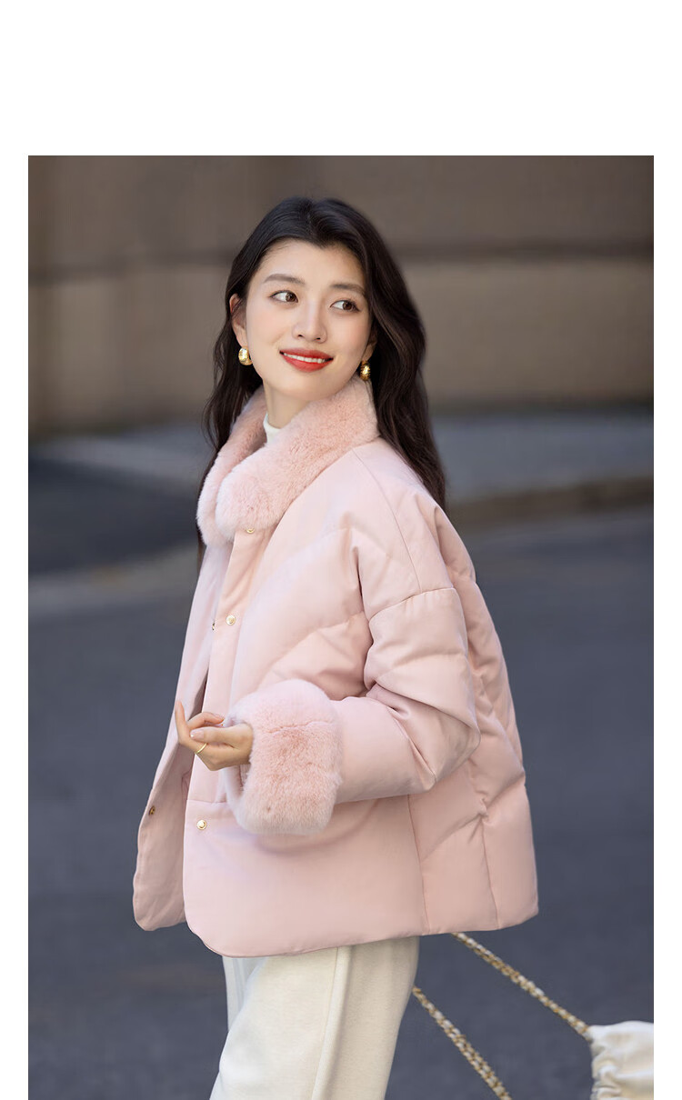 Demana Gentle Cold-Resistant Winter Lightweight Aesthetic 90% Duck Down and Rex Rabbit Fur Stand Collar Double-Breasted Women's Down Jacket 1