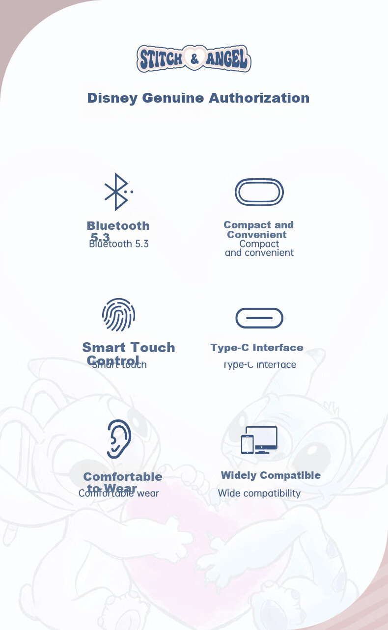DISNEY True Wireless Bluetooth Earphones In-Ear Gaming Music Ultra-Long Battery Life Headphones 2025 New Model Couple Gift D29 Pink Angel Compatible with Apple Huawei Xiaomi 1