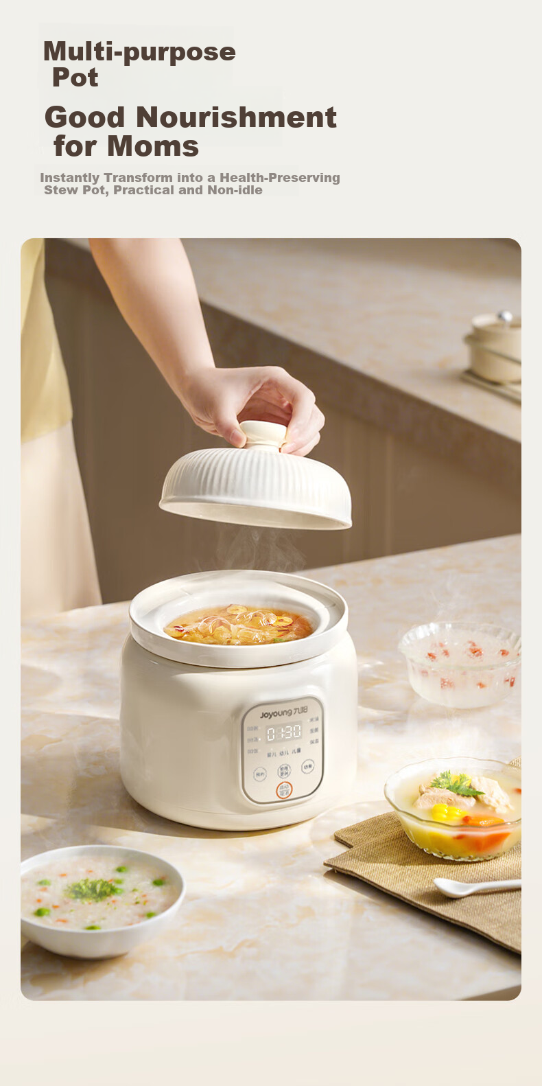 Joyoung [Subsidy] Electric Stew Pot, Baby Food Processor, Age-Specific BB Porridge Cooker, Infant-Specific Stewing Cup, Baby Soup Maker, Rice Steamer, Oil 1L Baby Food Pot GD133 12