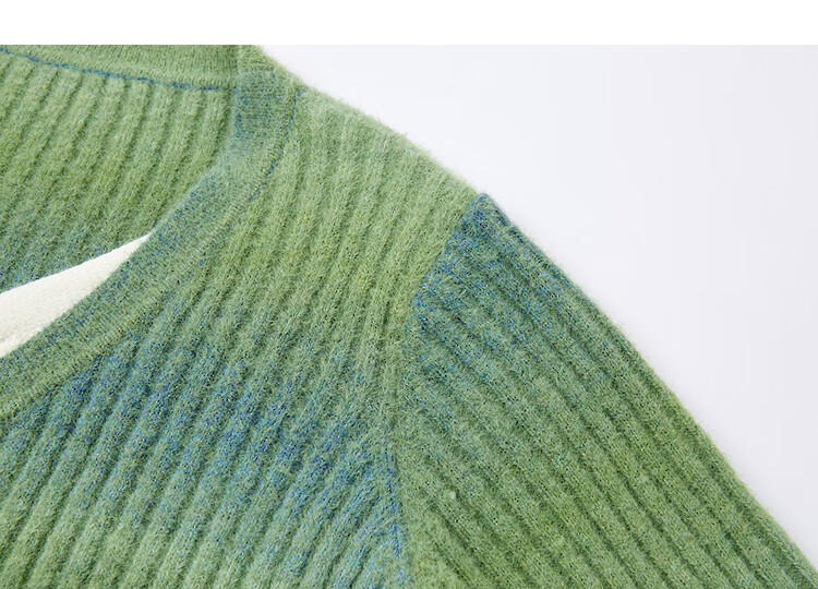 Demana Wool Blend Gradient Dye Cardigan Autumn Two-Piece Look Colorblock V-Neck Sweater with Decorative Buttons for Women 2
