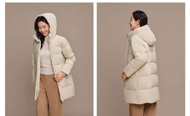 BOSIDENG Women's 25-Year 90% Down Thickened Hooded Loose Mid-Length Winter Coat in New Year Red 2