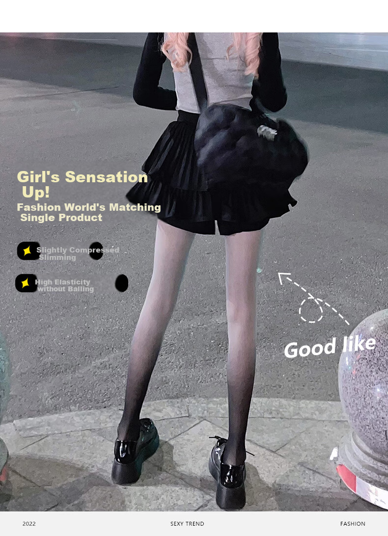 LangSha Gradient Color Ultra-Thin Stockings Trendy Pure Girl Gradient Black Slimming Ins Fashion Gradient Black Tights 2 Pairs One Size 9