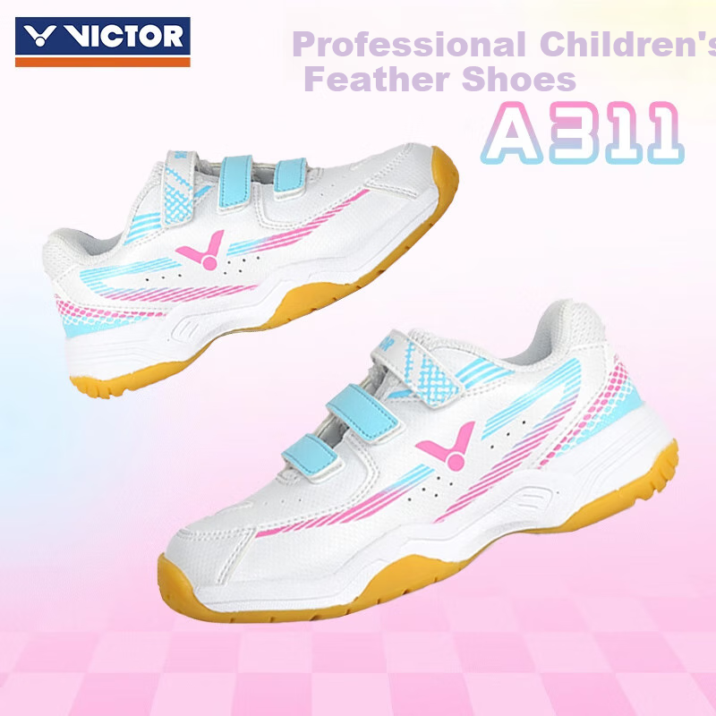VICTOR Badminton Shoes A311JR, Non-Slip And Wear-Resistant Youth Shoes, Pearl White/Bonnie Blue, Size 34