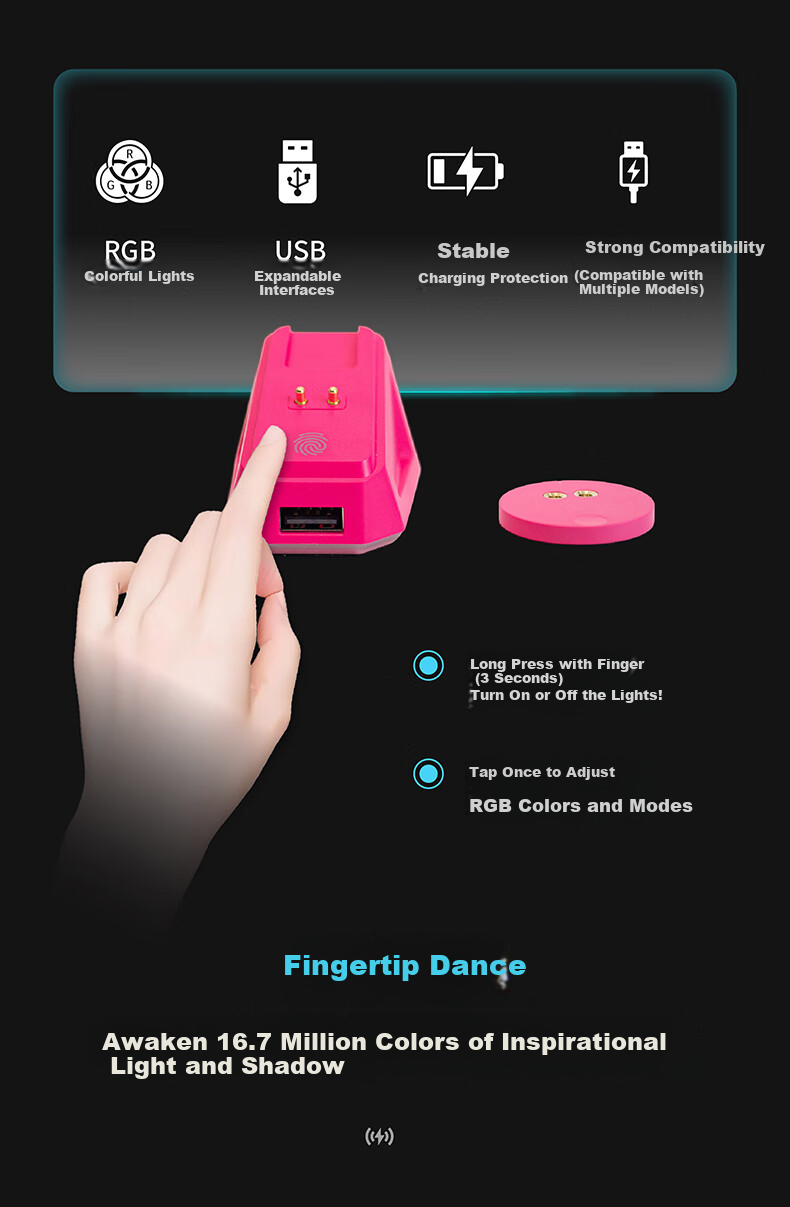 AKNK Compatible with GPW Charging Dock, Suitable for Logitech GPW Fifth Generation Snow Leopard/Second Generation/Third Generation/Fourth Generation/G502/G903/Magnetic USB Expansion Dock, RGB Ambient Light, Pink 1
