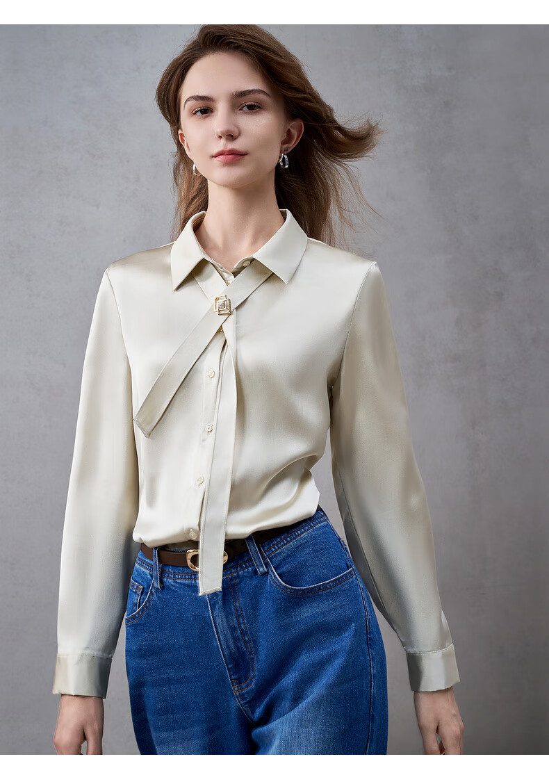 G2000 Satin Fabric with Brooch Tie Women's 2025 Autumn Winter Long Sleeve Casual Shirt Mall Edition 8