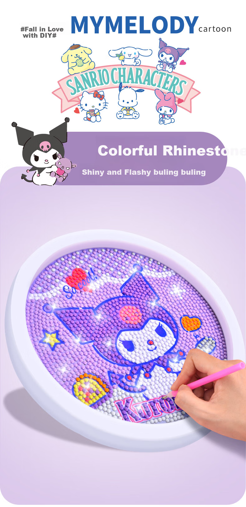 KUROMI Diamond Stickers for Boys And Girls, Sanrio Kuromi DIY Craft Sticker Set, Pretend Play Gift for Ages 7-14 Birthday Present 4