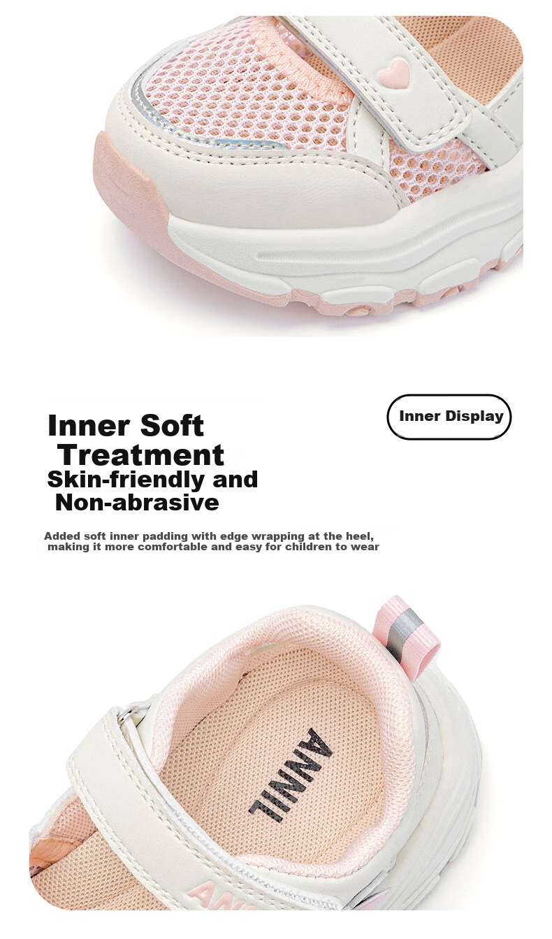 ANNIL Girls' Sandals, Summer New Style, Velcro Closure, Closed-Toe Beach Shoes, Children's Mesh Shoes for Summer, 5303 Light Pink, Size 33 10