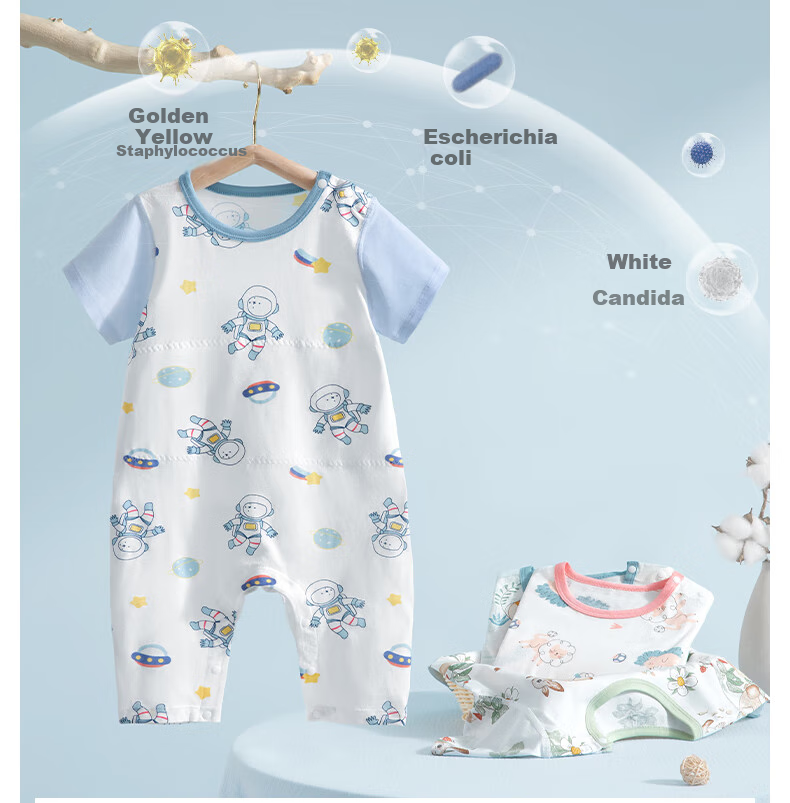 Beitaisi Children's One-Piece Pajamas, Summer Thin Style, 2026 New Pure Cotton Design, Short-Sleeve Bodysuit for Boys And Girls, Home Wear 10