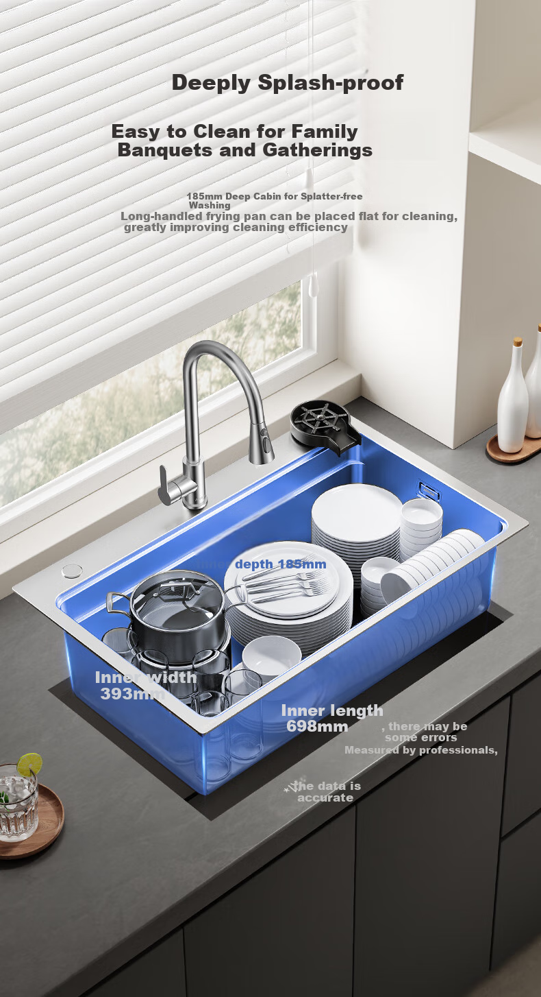 ARROW Kitchen Sink, Silver Brushed Stainless Steel Single Bowl, Undermount Sink for Kitchen, Dishwashing And Vegetable Washing, Integrated Stretching Sink 11