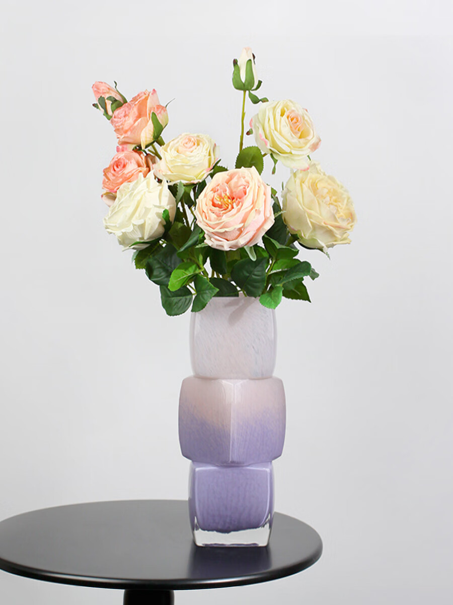 Qiju Yaji Glass Vase Stacking Sugar Cube Luxury High-End Living Room Entryway Water Planting Flower Arrangement Decoration Three Compartments Purple 30214 3