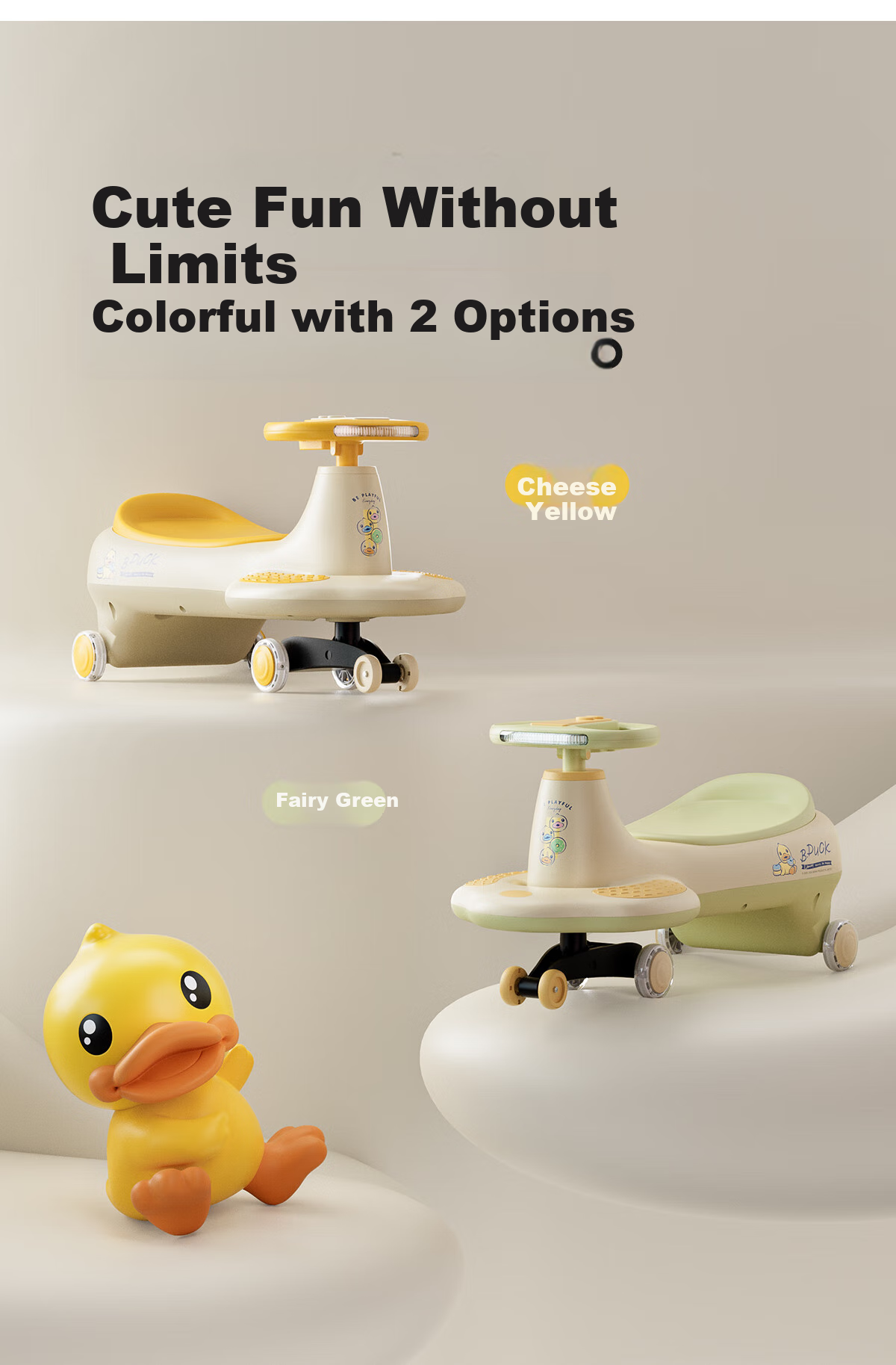 Lede Little Yellow Duck Children's Twist Car for Ages 1-3, Adult-Friendly Anti-Rollover Baby Ride-On Car, Baby's First Birthday Gift 15
