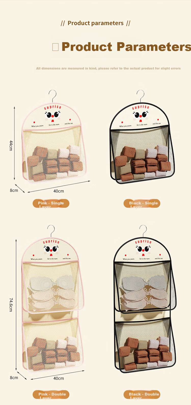 Fanyejia Wardrobe Underwear Storage Hanging Organizer, Double-Sided Wall-Mounted Storage Bag, Student Dorm Underwear Bra Sock Organizer 9