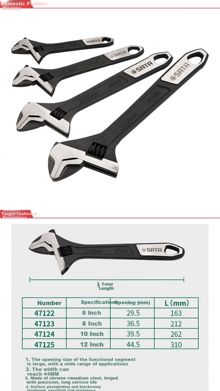 Shida Wide-Mouth Adjustable Wrench, 8 Inches, 47123 1