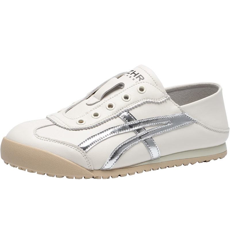 ZHR Dexun Women's Lightweight Flat Sneakers Slip-On Casual White Shoes BT103 Beige Silver 36