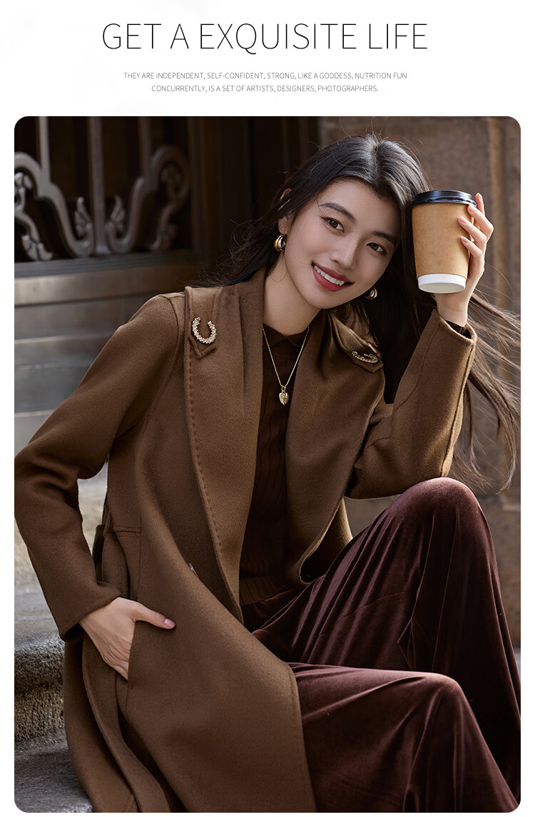 Bailu Elegant Commuter Double-Sided Wool 25 Winter New Belted Slim Fit 100% Wool Coat Women French Red L 7
