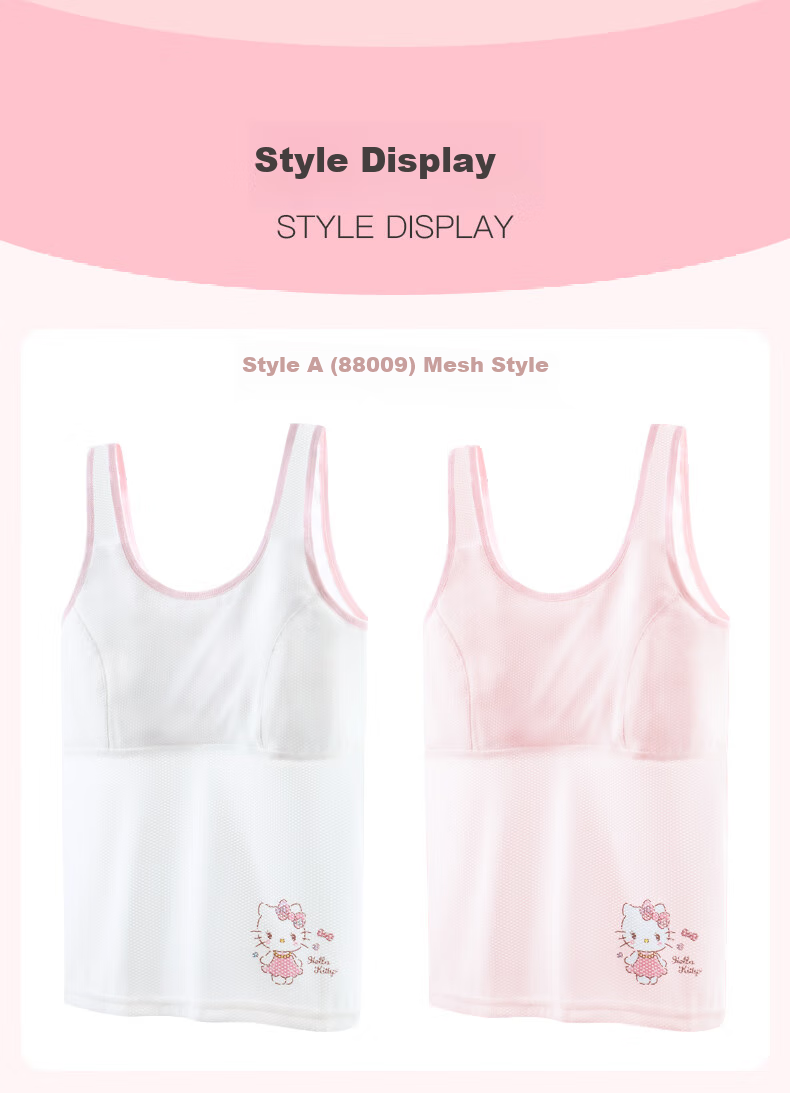 Hello Kitty Girls' Training Bra, Developmental Underwear, Breathable Camisole, Girls' Bra, Thin Summer Style, 88009 White-Pink, Size 150 7