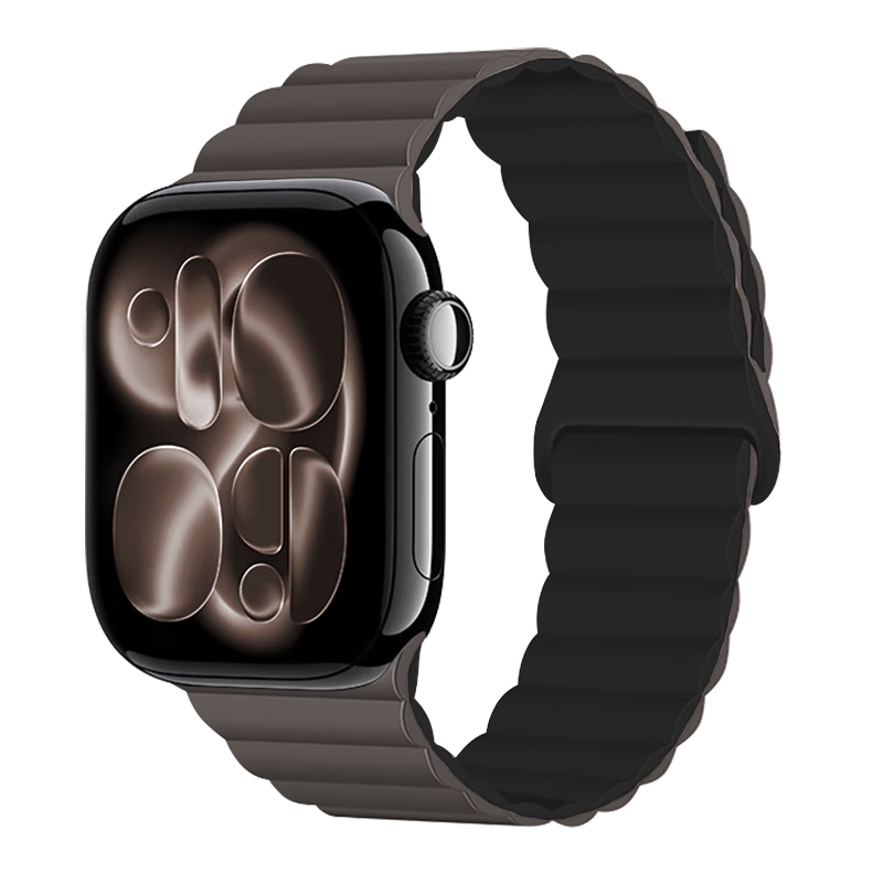 MSSM Compatible Apple Watch Band S12/S11, Magnetic Strap for Apple IWatch S10/9/8/SE3/Ultra4, Silicone Band, Cocoa with Black, 38-42
