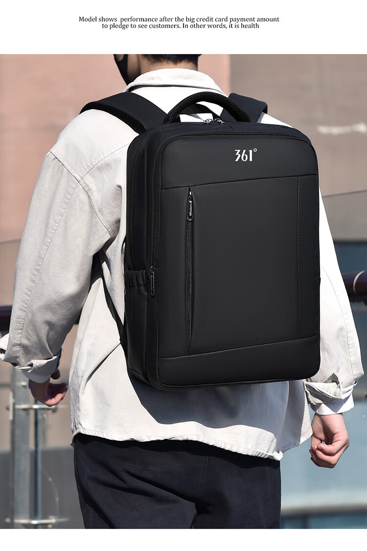 361° Backpack School Bag Double Shoulder Business Laptop Bag Unisex USB Rechargeable Large Capacity Commuter Black 4