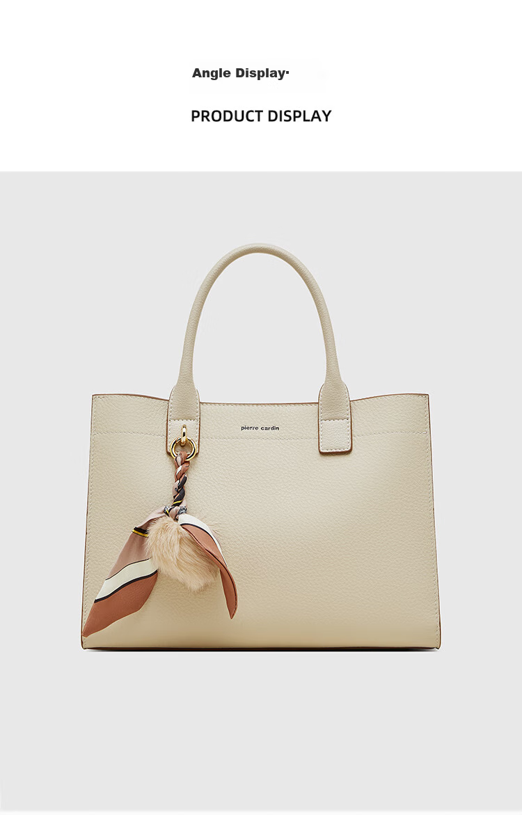 Pierre Cardin Top-Grain Leather Women's Handbag, Shoulder Crossbody Mom Bag, Holiday Birthday Gift, Milk Tea Color, Gift Box Included 5