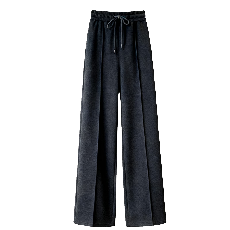 LangSha Women's Woolen Wide-Leg Pants Autumn Winter 2025 New Fleece-Lined Herringbone High-Waist Casual Trousers