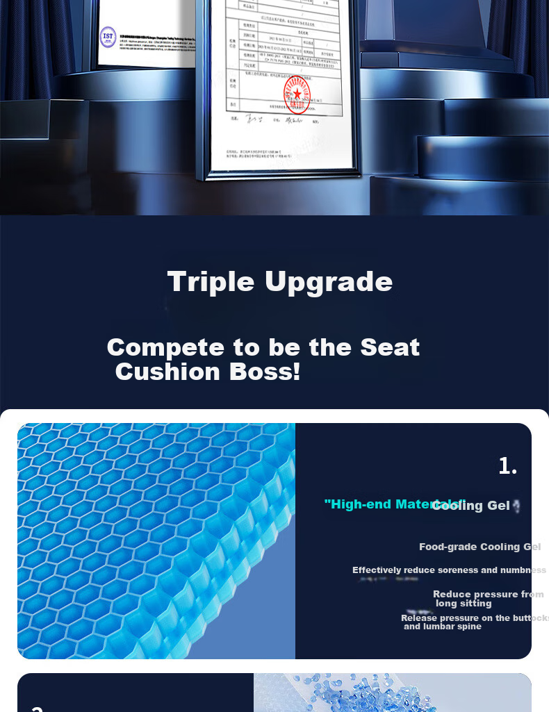 Jiabolan Car Seat Cushion, Honeycomb Elastic Pad, Summer Office Chair Pad, Cooling Mat, Breathable, Suitable for All Seasons, Ice Mat 3