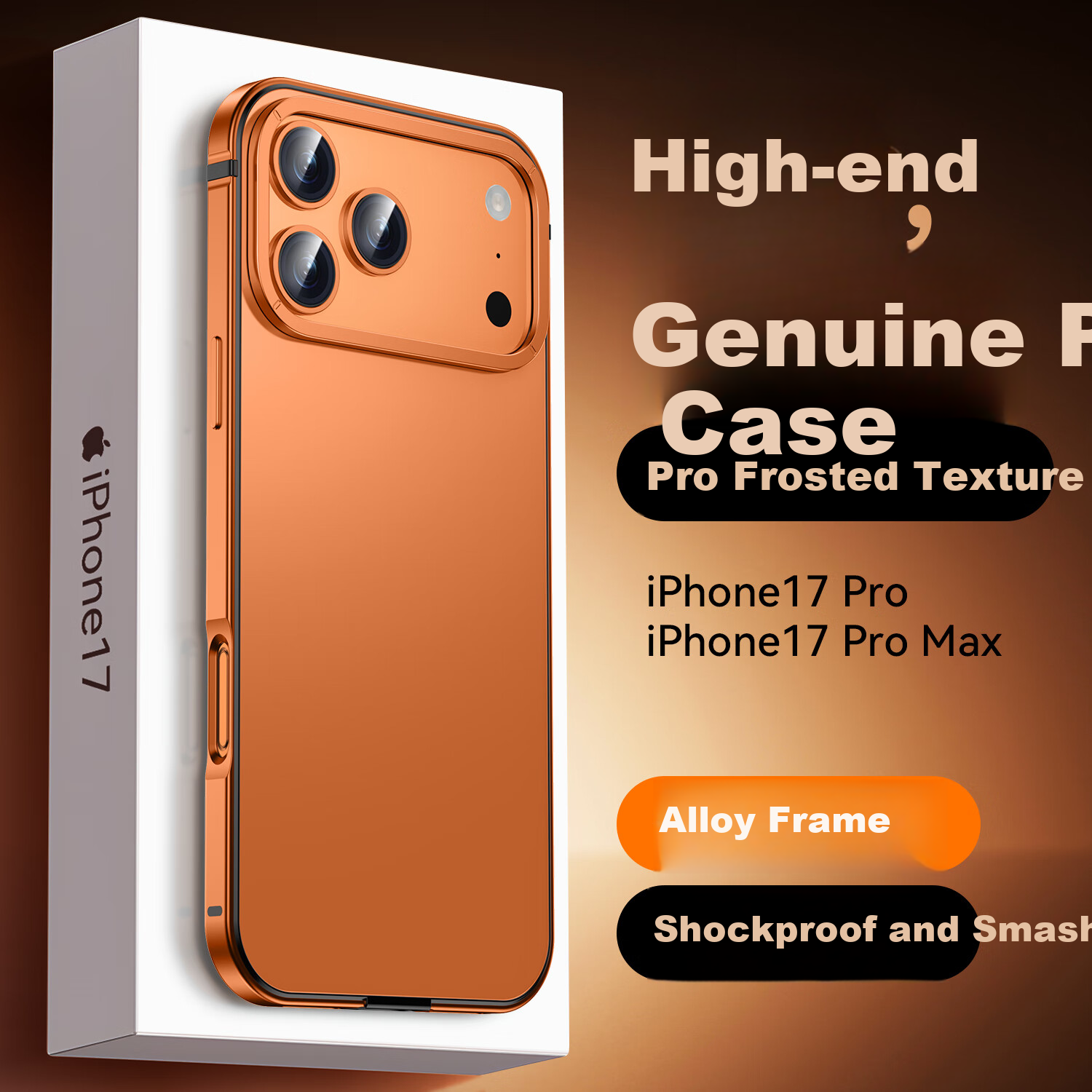 Чехол для iPhone 17 Pro IM-CHEN, противоударный, металлический каркас, ультратонкий, матовый, оранжевый