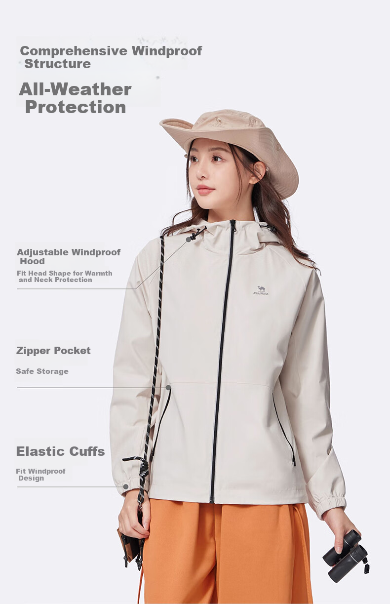 CAMEL Sports Jacket, New Style for Men And Women, Spring And Autumn Hooded Casual Versatile Jacket, Outdoor Water-Resistant Single-Layer Windbreaker 3