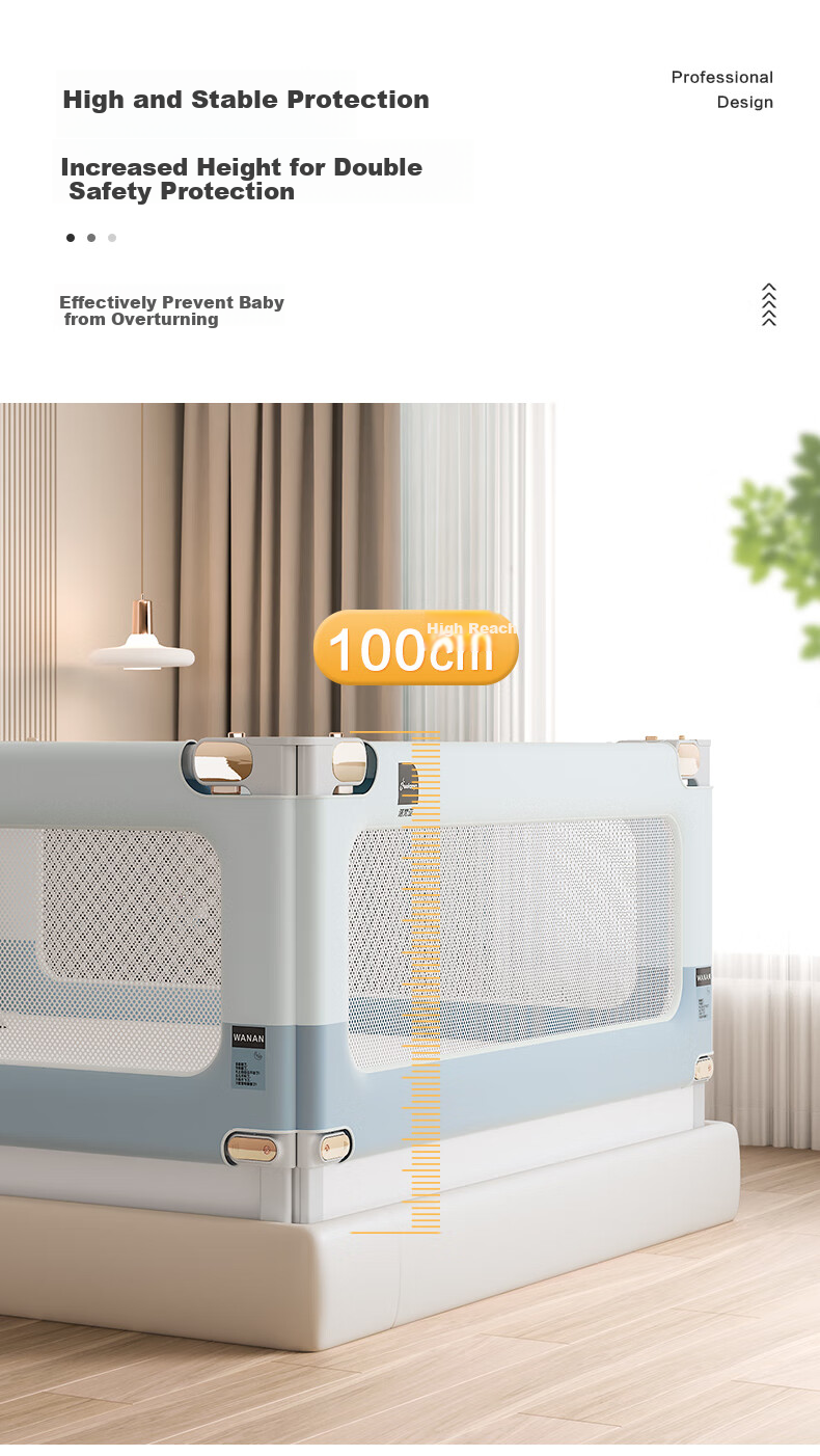 Nuofanya Bed Guard Rail, Child Safety Barrier, Baby Protection Fence, Color-Block Gray, 1.8+2.0+2.0, No Drilling Required, Three-Sided Installatio 7