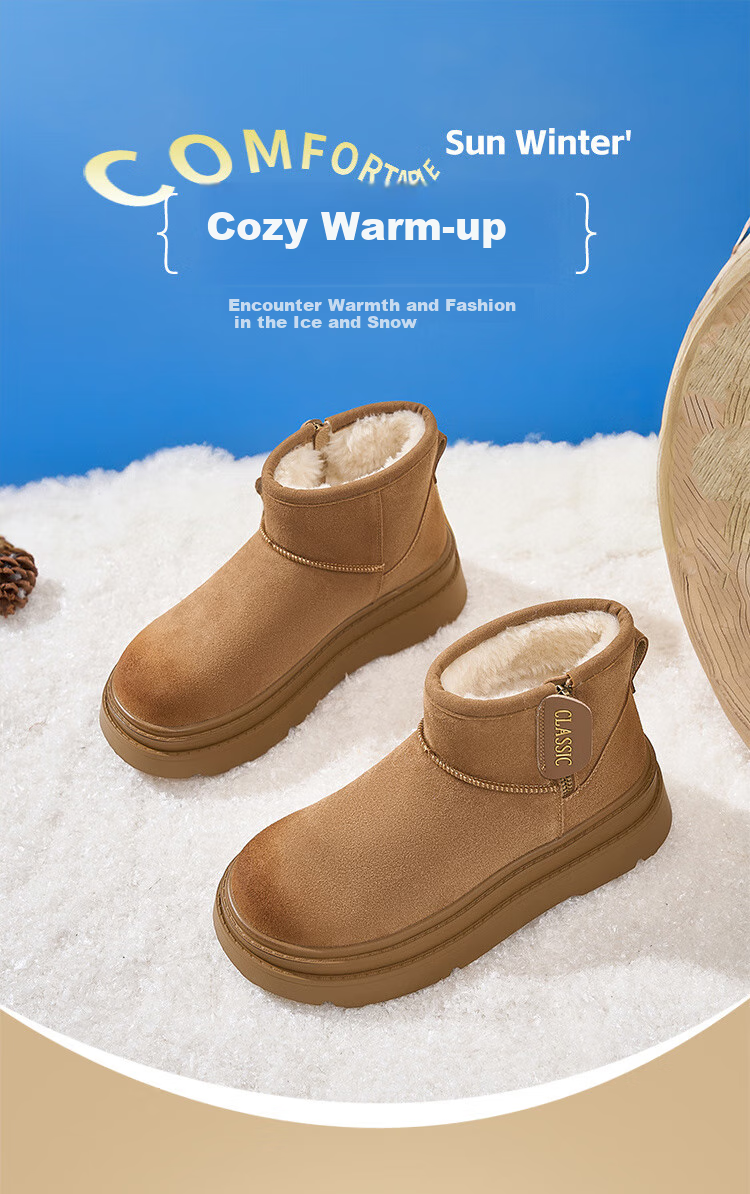 ZHR Women's Thick-Soled Winter Snow Boots with Fleece Lining, Warm Short Boots, Versatile Northeast Cotton Shoes JT72 Camel Color Size 38 1