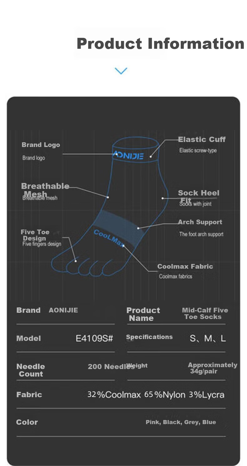AONIJIE Socks for Men And Women, Five-Toe Socks, Sports Professional Marathon Hiking Trekking Quick-Dry Mid-Calf Split-Toe Socks 9