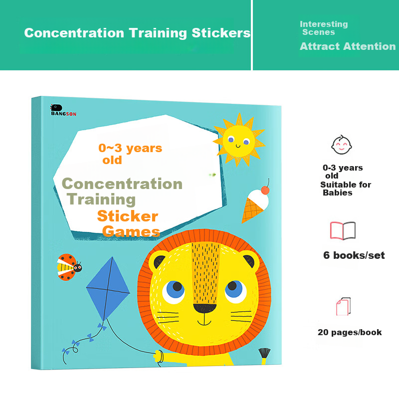 BANGSON 0-3 Years Old Concentration Training Sticker Book, Quiet Book for Girls, Educational Toy for Boys, Children's Birthday Gift