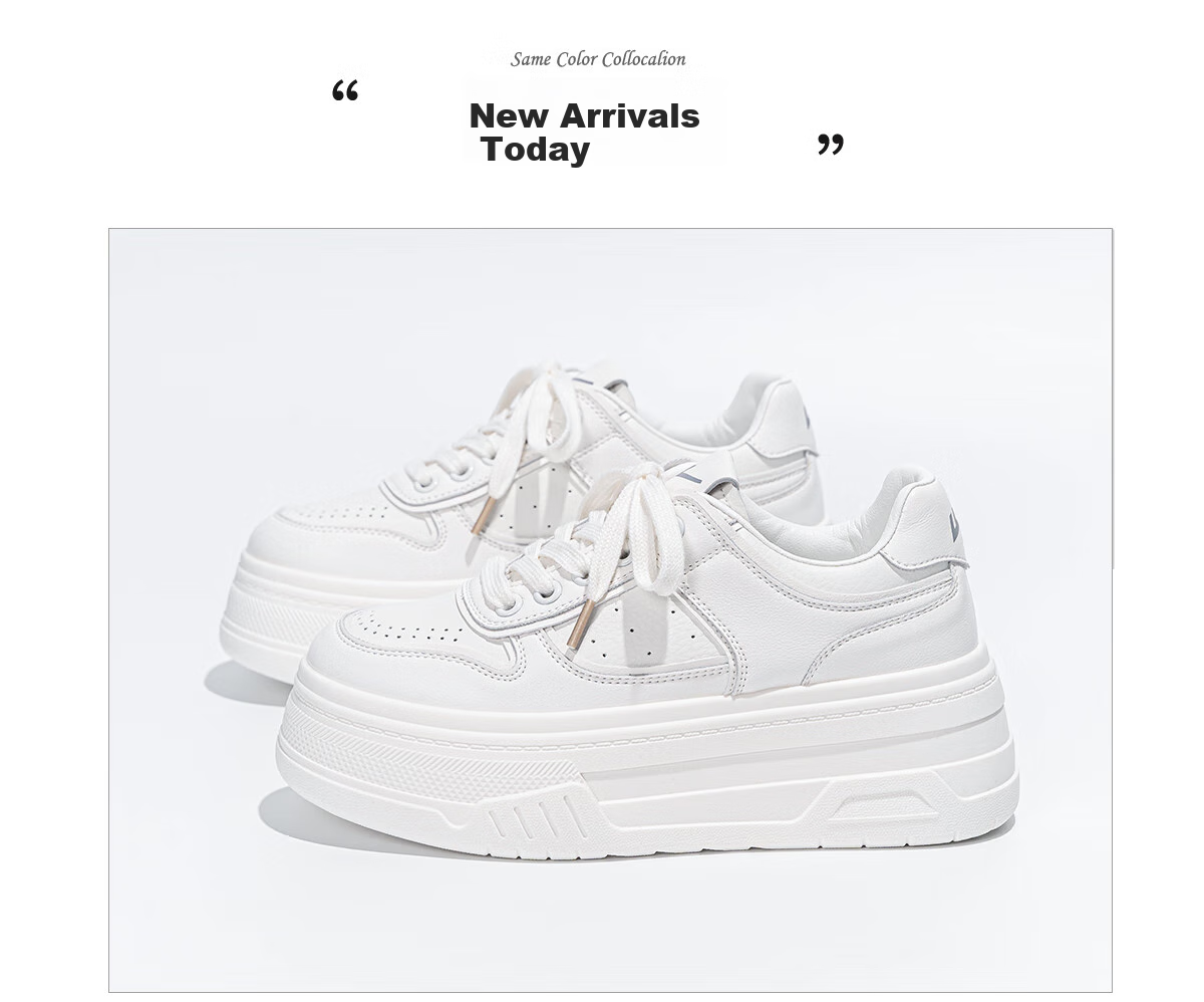 Huili Women's Shoes Spring Thick-Soled White Sneakers for Female Students, Versatile Height-Increasing Skateboard Shoes, Women's Sports Casual Shoes, White, Size 40 10