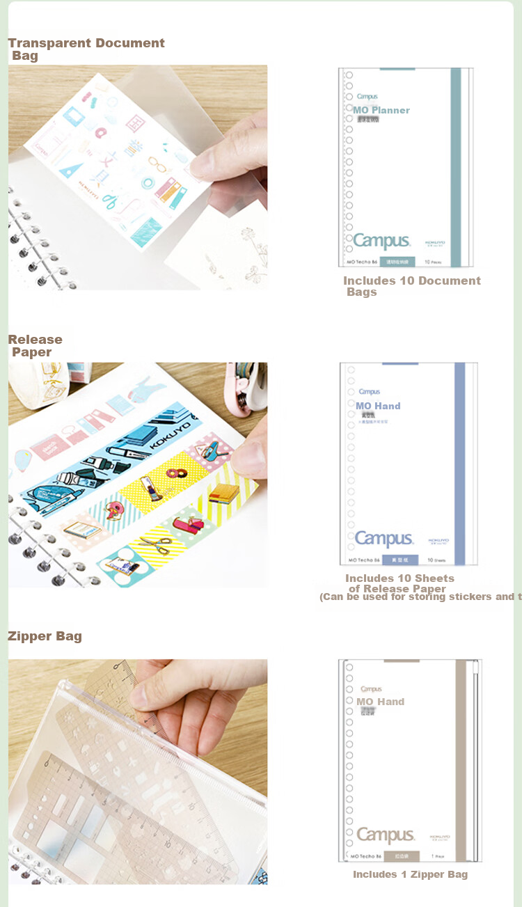 KOKUYO Campus MO Loose-Leaf Planner Notebook Refill Pages, 20 Sheets Landscape Weekly Planner, WCN-CDTAR01 7