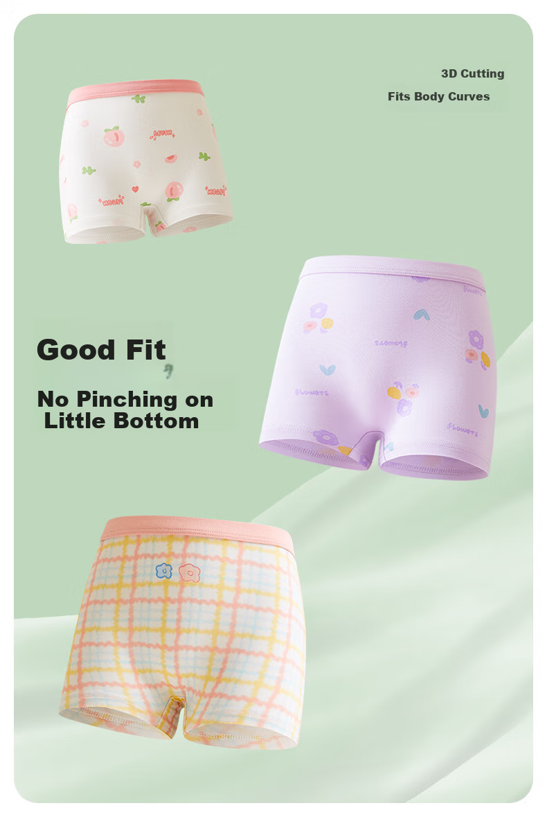 Hengyuanxiang Girls' Boyshort Underwear, 95% Cotton Breathable Comfortable No Wedgie, 7A Antibacterial, 3 Pack 4